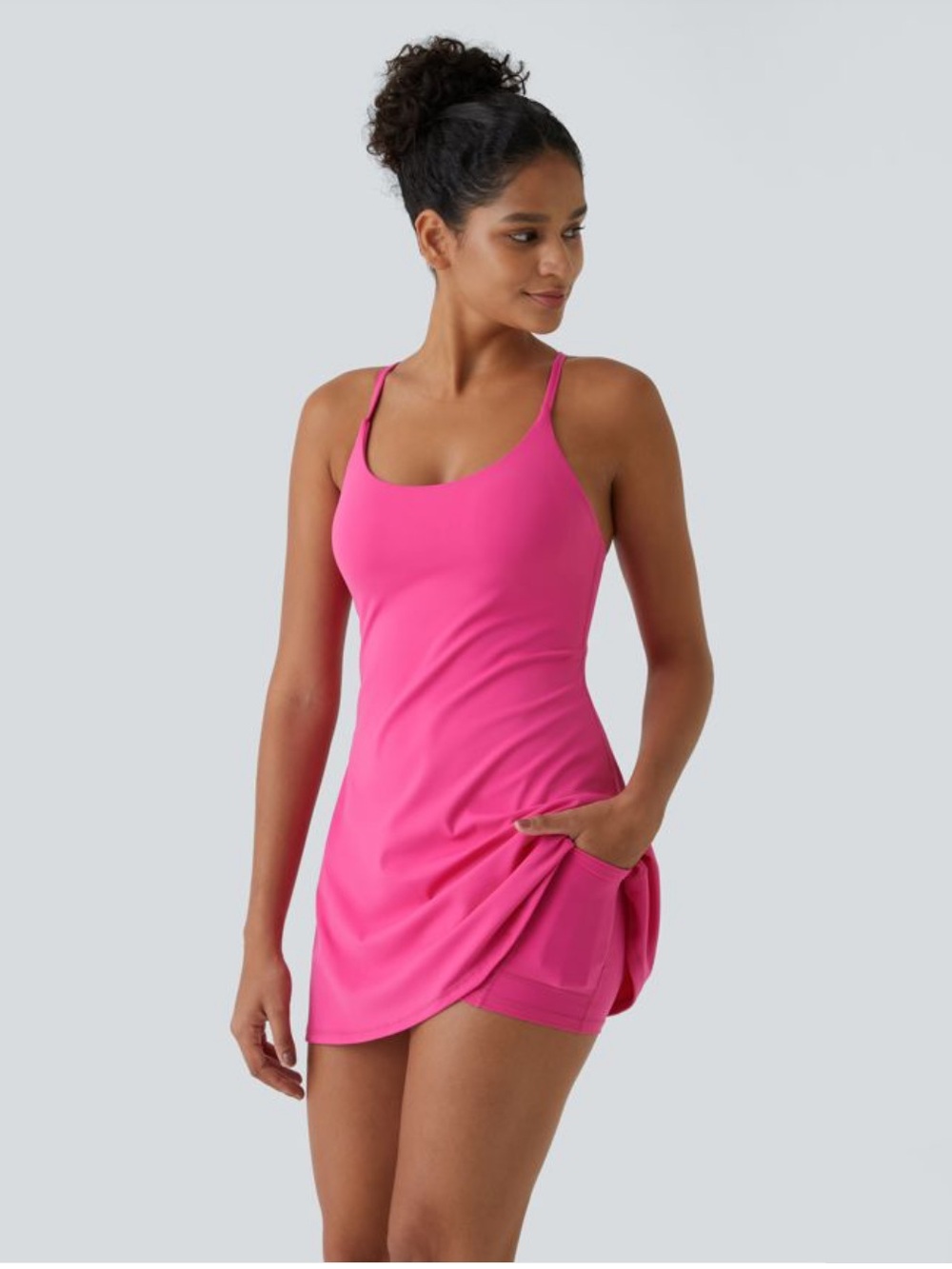 NWT Halara SoftlyZero Plush Backless Active Dress Pink 2X Built-In Shorts - Picture 3 of 5